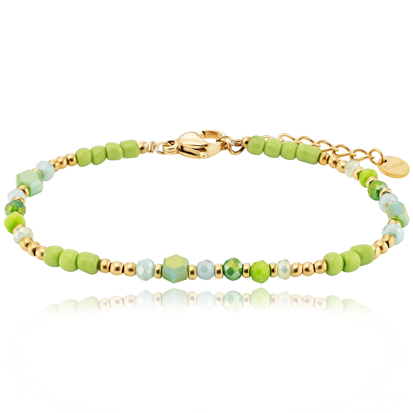Julie Julsen KIDS Armband Edelstahl vergoldet mit grünen Glasperlen