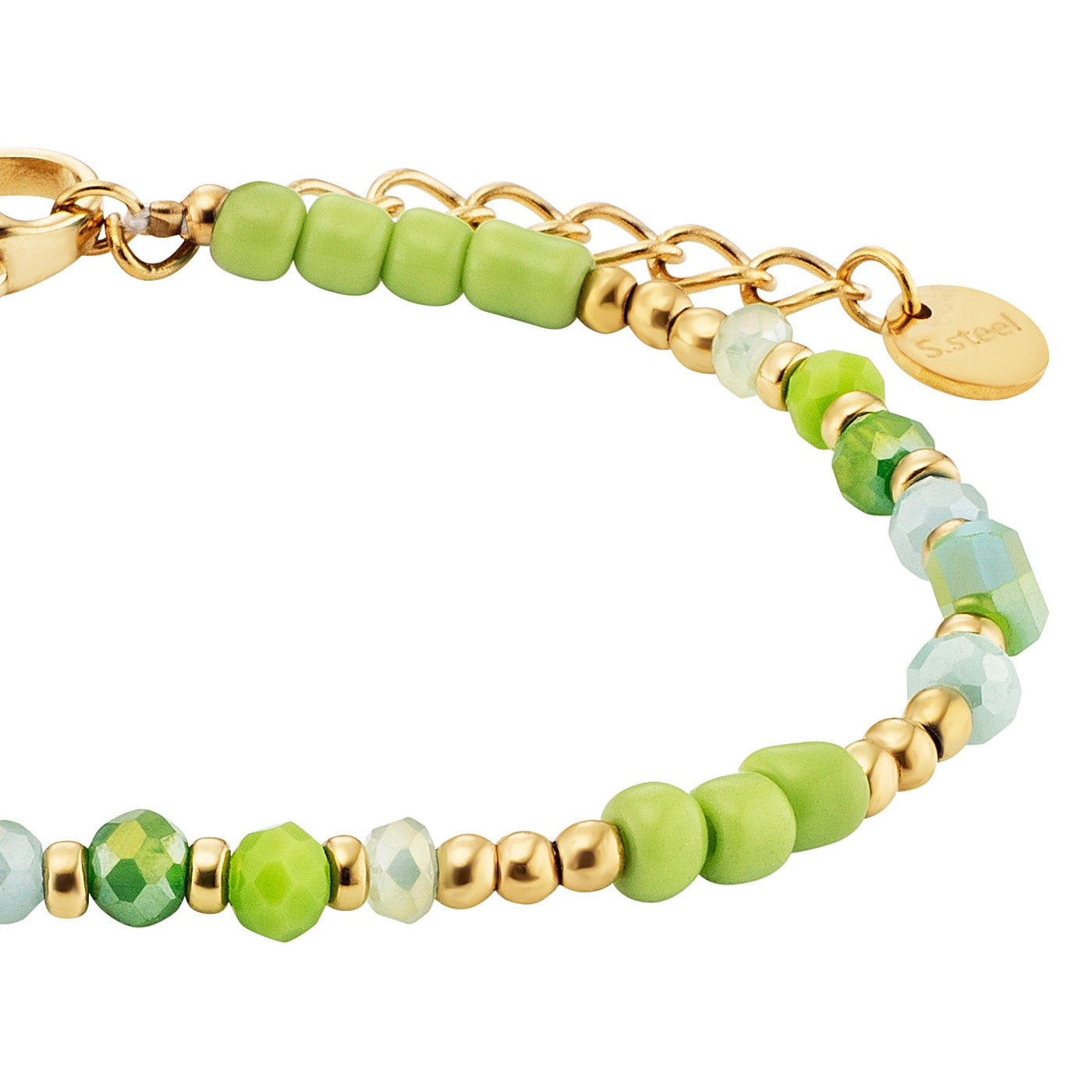 Julie Julsen KIDS Armband Edelstahl vergoldet mit grünen Glasperlen