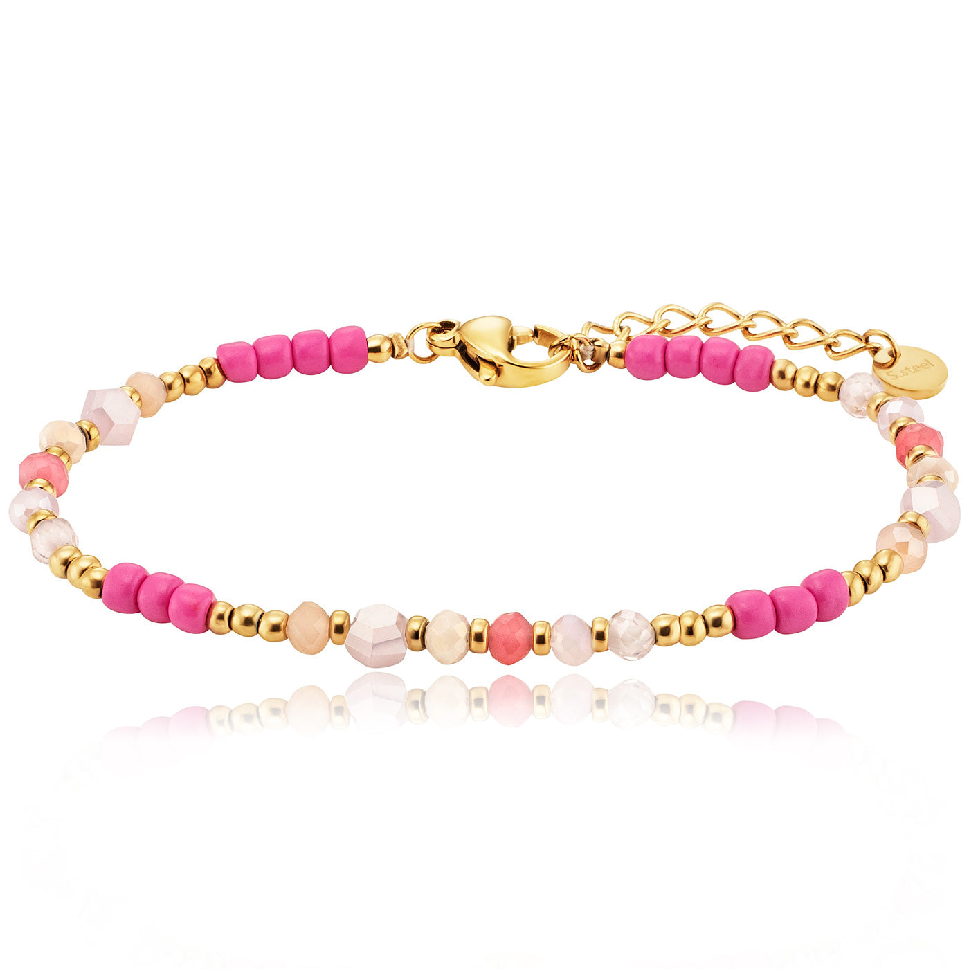 Julie Julsen KIDS Armband Edelstahl vergoldet mit pinken Glasperlen