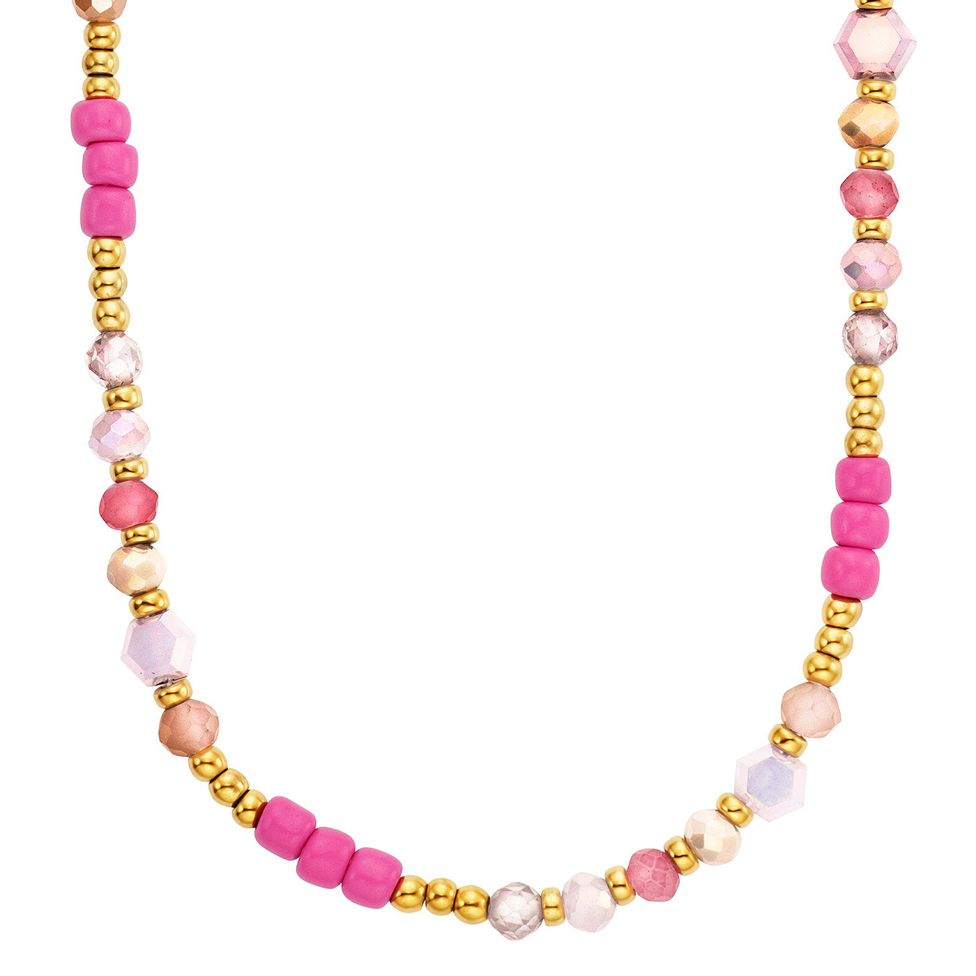 Julie Julsen KIDS Halskette Edelstahl vergoldet mit pinken Glasperlen