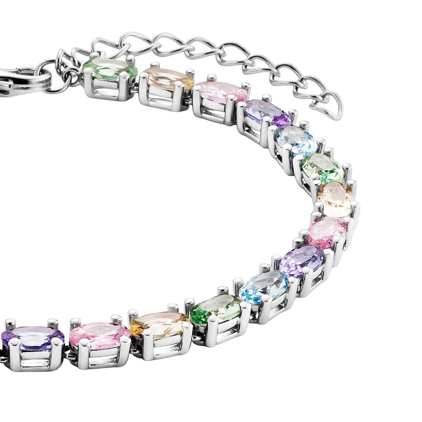 Julie Julsen Tennisarmband CRYSTAL LINE Silber rhodiniert mit 28 bunten Zirkonia