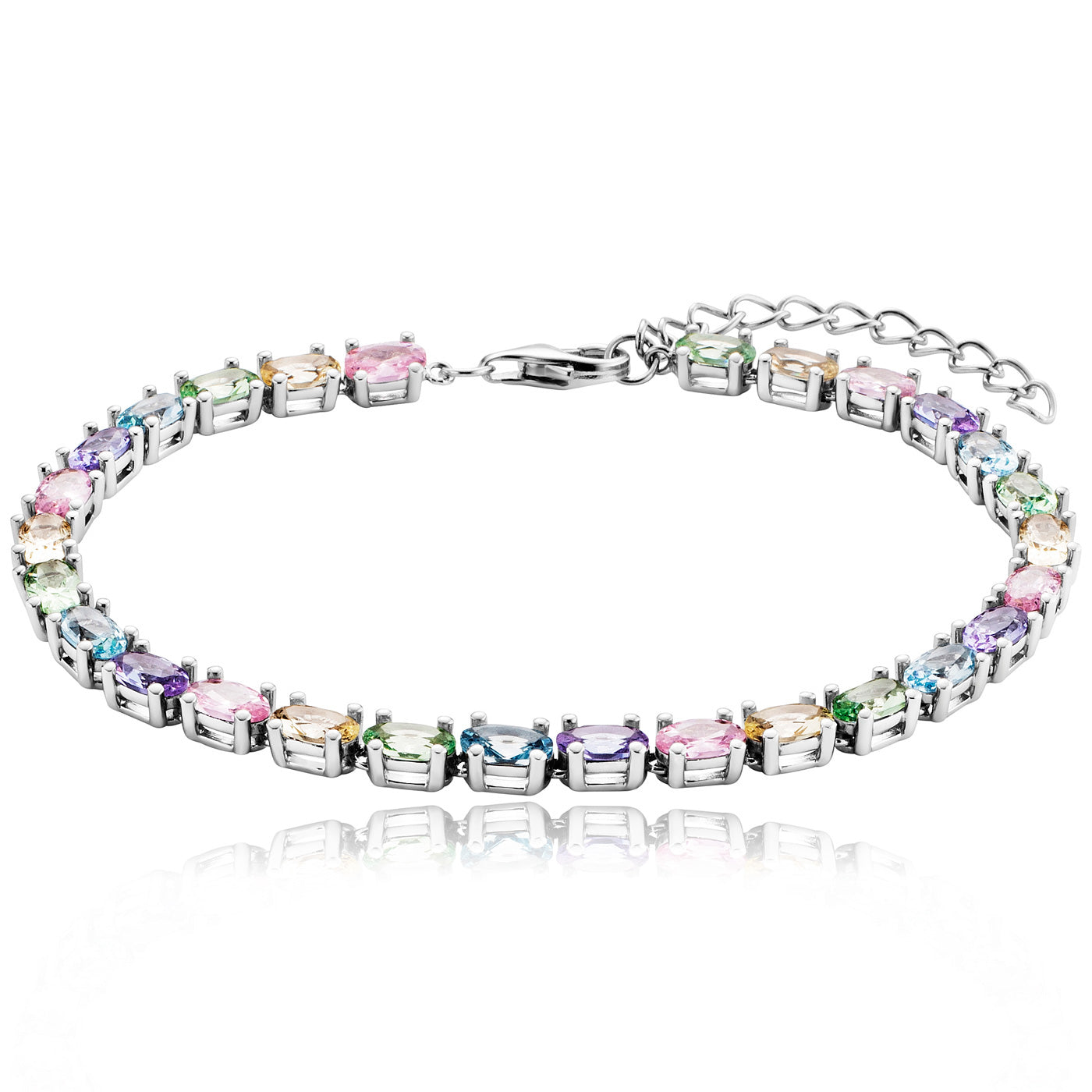 Julie Julsen Tennisarmband CRYSTAL LINE Silber rhodiniert mit 28 bunten Zirkonia