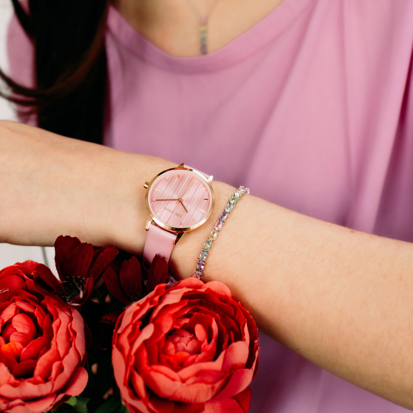 Julie Julsen Tennisarmband CRYSTAL LINE Silber rhodiniert mit 28 bunten Zirkonia