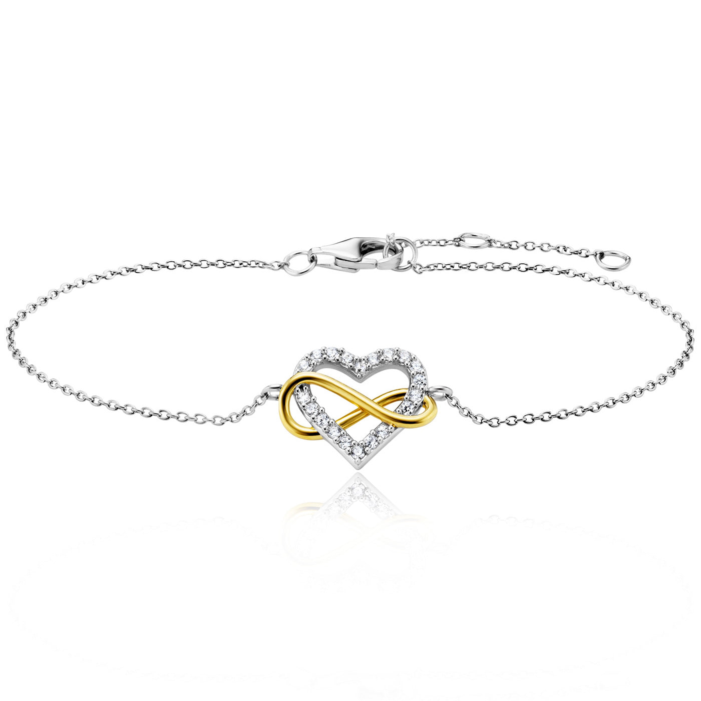Julie Julsen Armband INFINITY HEART bicolor mit 20 weiße Zirkonia
