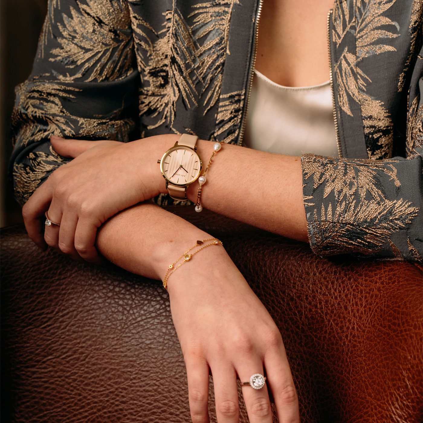 Julie Julsen Armband DOUBLE 2-reihig Silber vergoldet mit 5 weißen Zirkonia