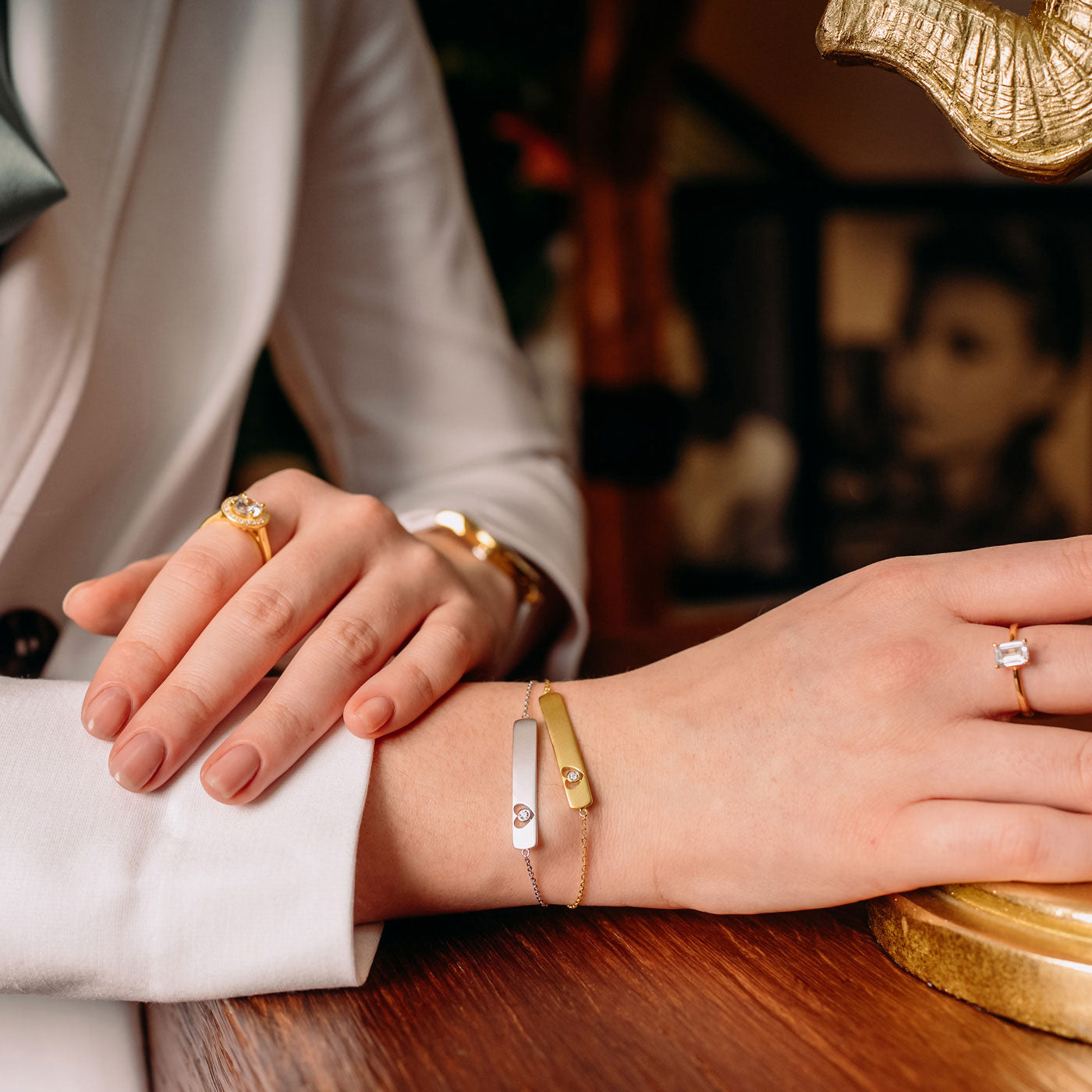 Julie Julsen Armband-ID Silber vergoldet mit 1 weißen Zirkonia
