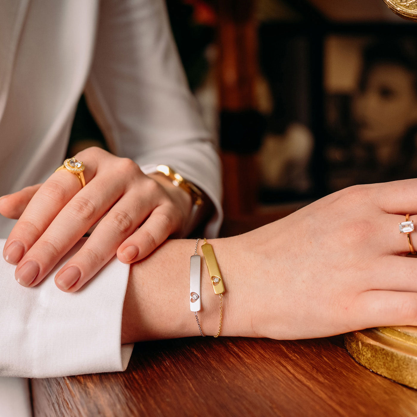 Julie Julsen Armband-ID Silber rhodiniert mit 1 weißen Zirkonia