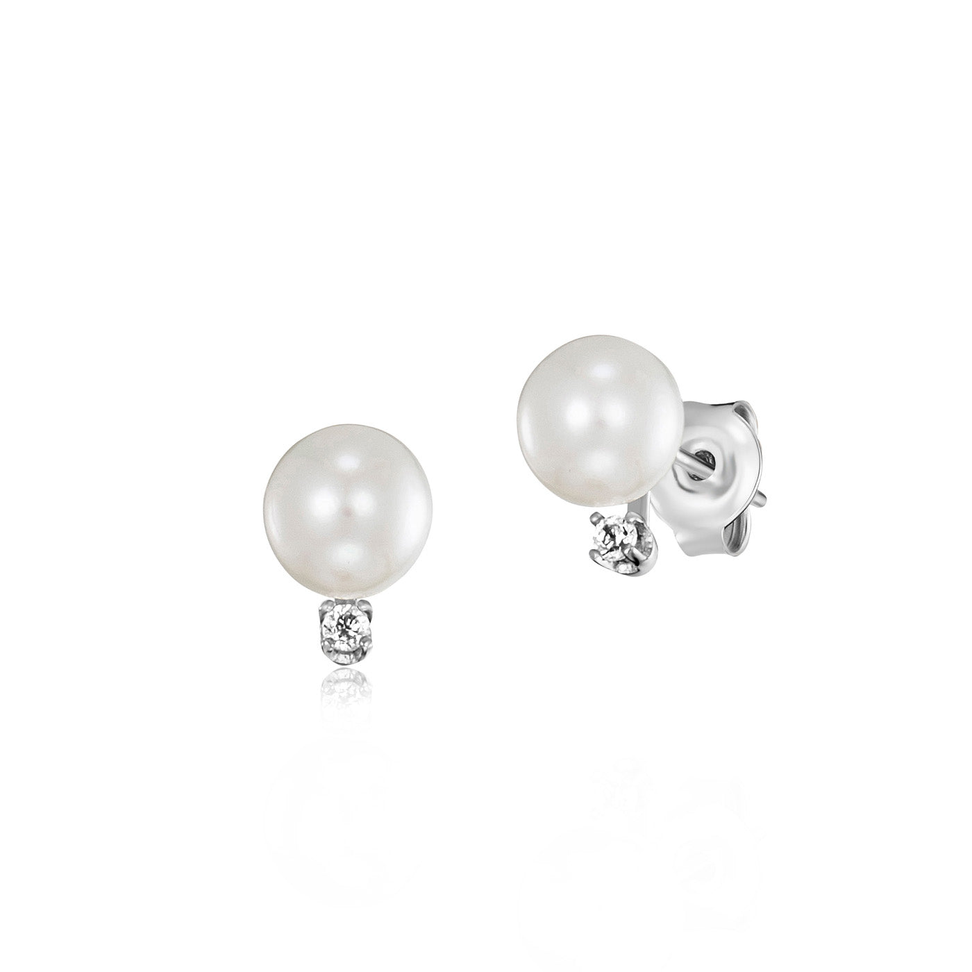Julie Julsen Ohrstecker PEARL silber mit 2 Zirkonia und 2 Süßwasserperlen