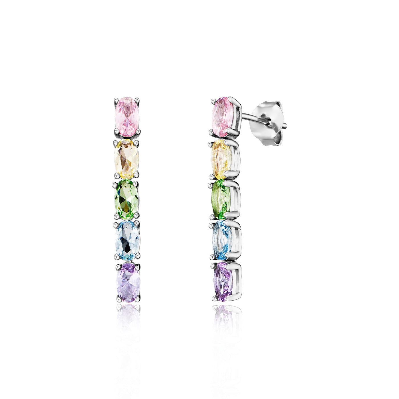 Julie Julsen Ohrstecker CRYSTAL LINE Silber rhodiniert mit 10 bunten Zirkonia