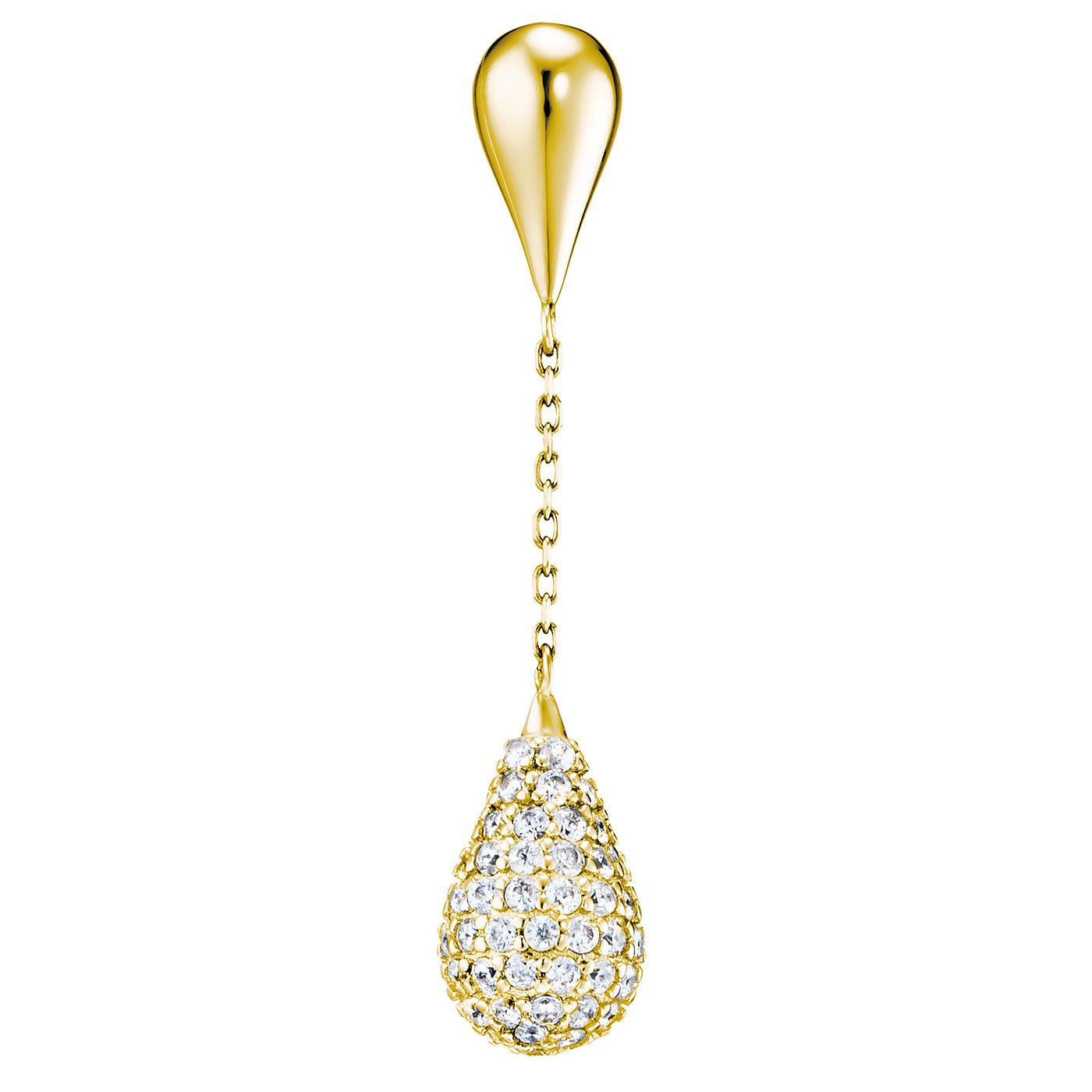 Julie Julsen Ohrstecker HANGING CRYSTAL DROP Silber vergoldet mit 190 weißen Zirkonia