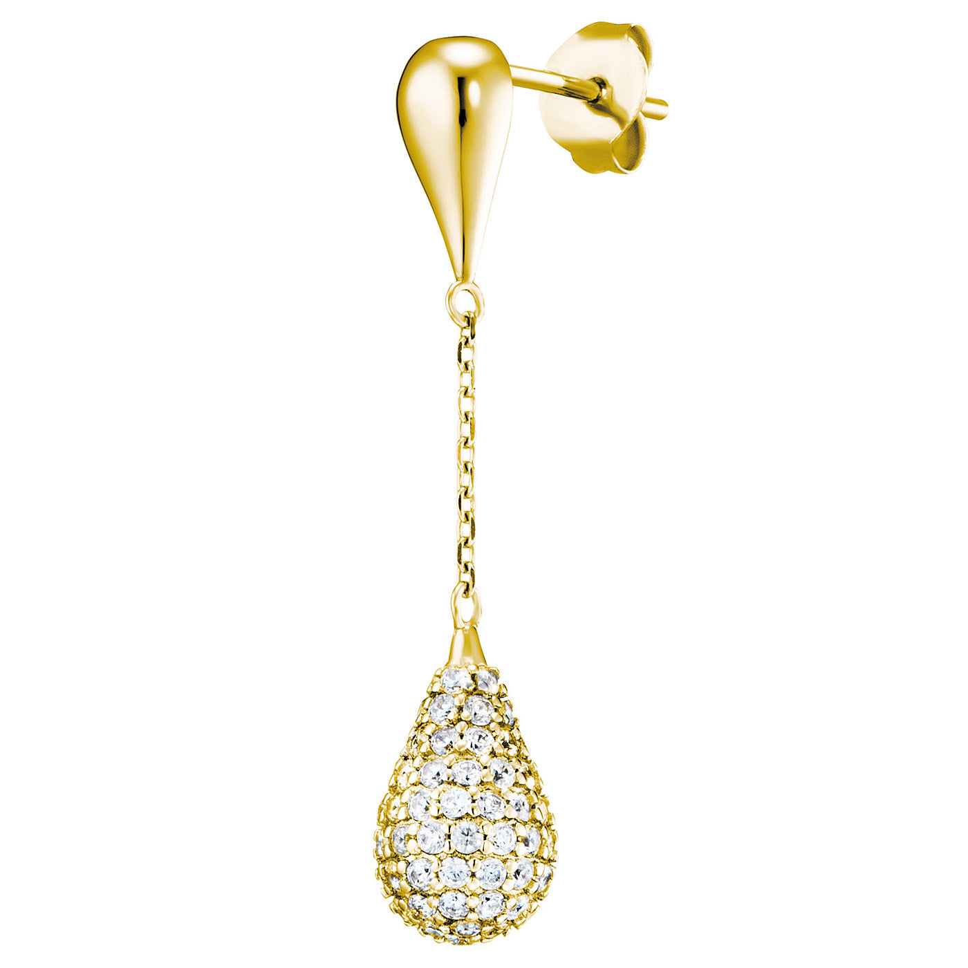 Julie Julsen Ohrstecker HANGING CRYSTAL DROP Silber vergoldet mit 190 weißen Zirkonia