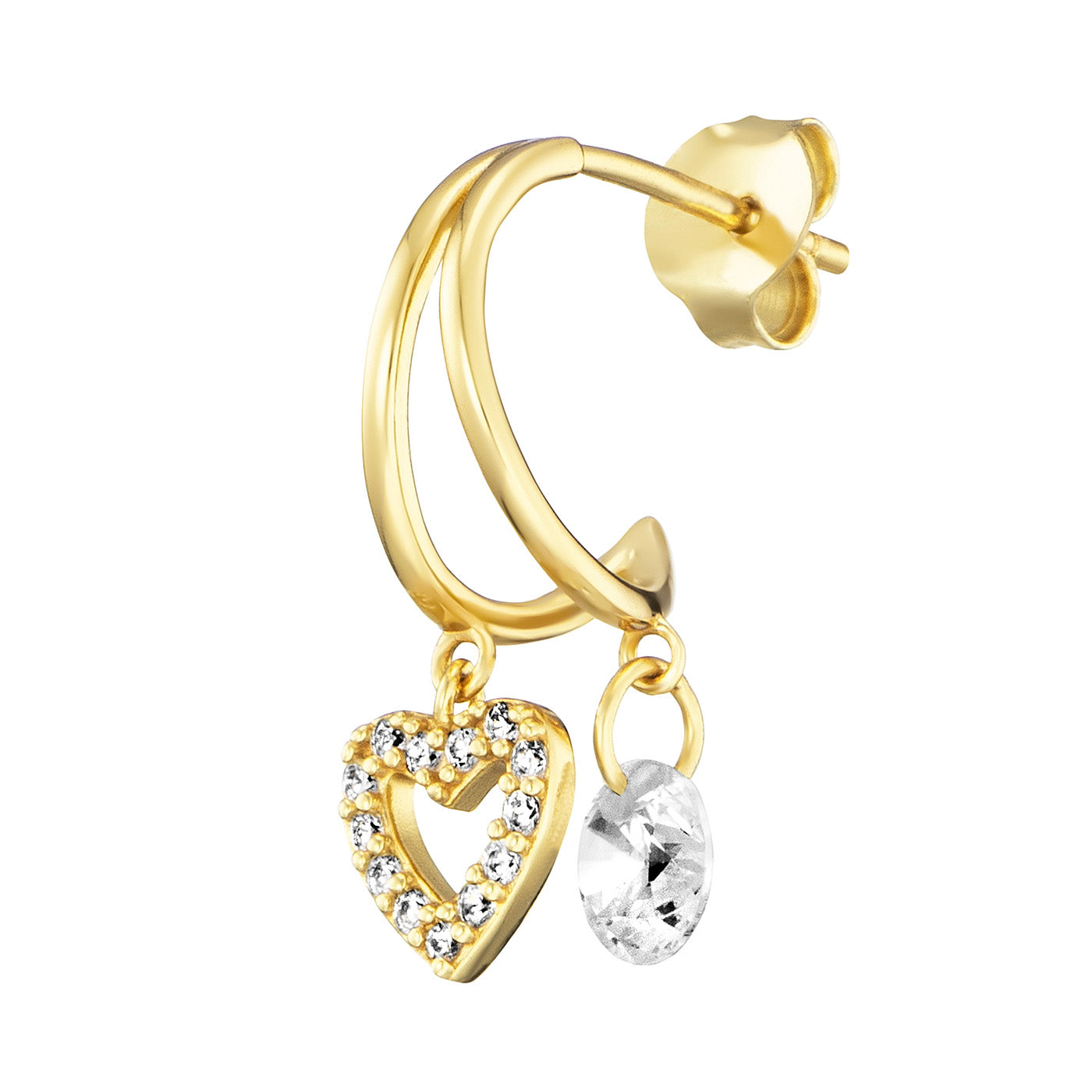 Julie Julsen Ohrstecker HEART Silber vergoldet mit 28 weißen Zirkonia