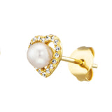Julie Julsen Ohrstecker HEART PEARL vergoldet mit 36 weiße Zirkonia