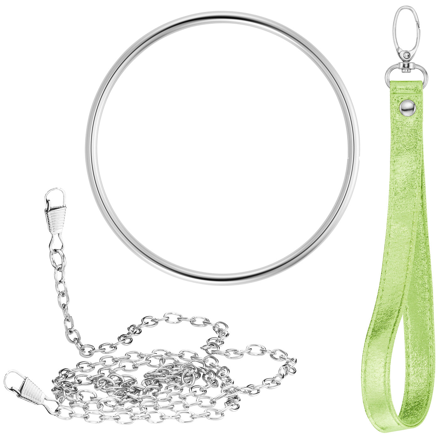 Tragering silber, Trageschlaufe grün, Kette silber für Julie Julsen Disco Handtasche mit grünen Zirkonia