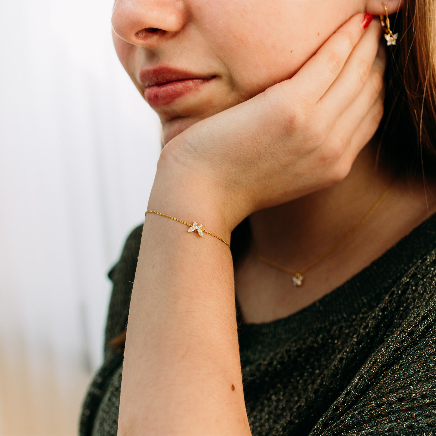 Julie Julsen KIDS Armband BUTTERFLY Silber vergoldet mit 4 weißen Zirkonia