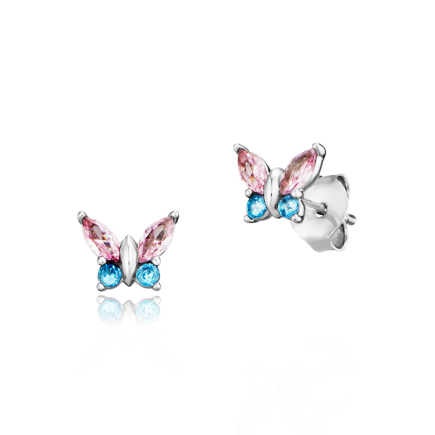 Julie Julsen KIDS Ohrstecker BUTTERFLY Silber rhodiniert mit 8 bunten Zirkonia