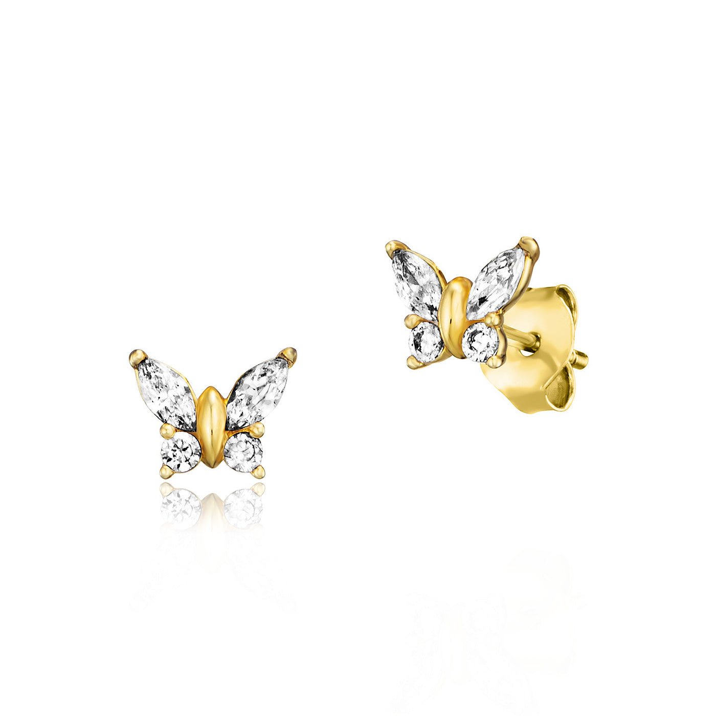 Julie Julsen KIDS Ohrstecker BUTTERFLY Silber vergoldet mit 8 weißen Zirkonia