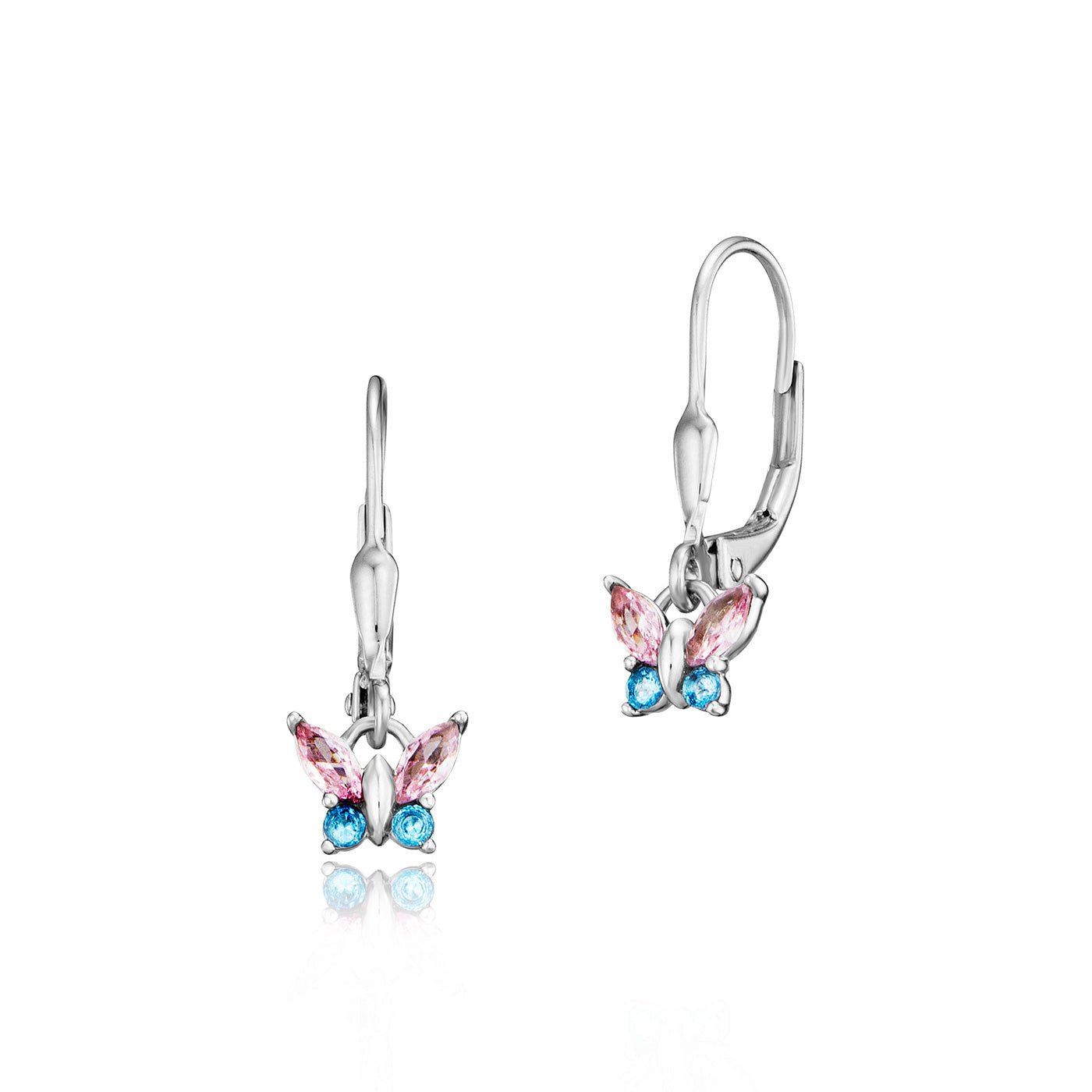 Julie Julsen KIDS Ohrhänger BUTTERFLY Silber rhodiniert mit 8 bunten Zirkonia
