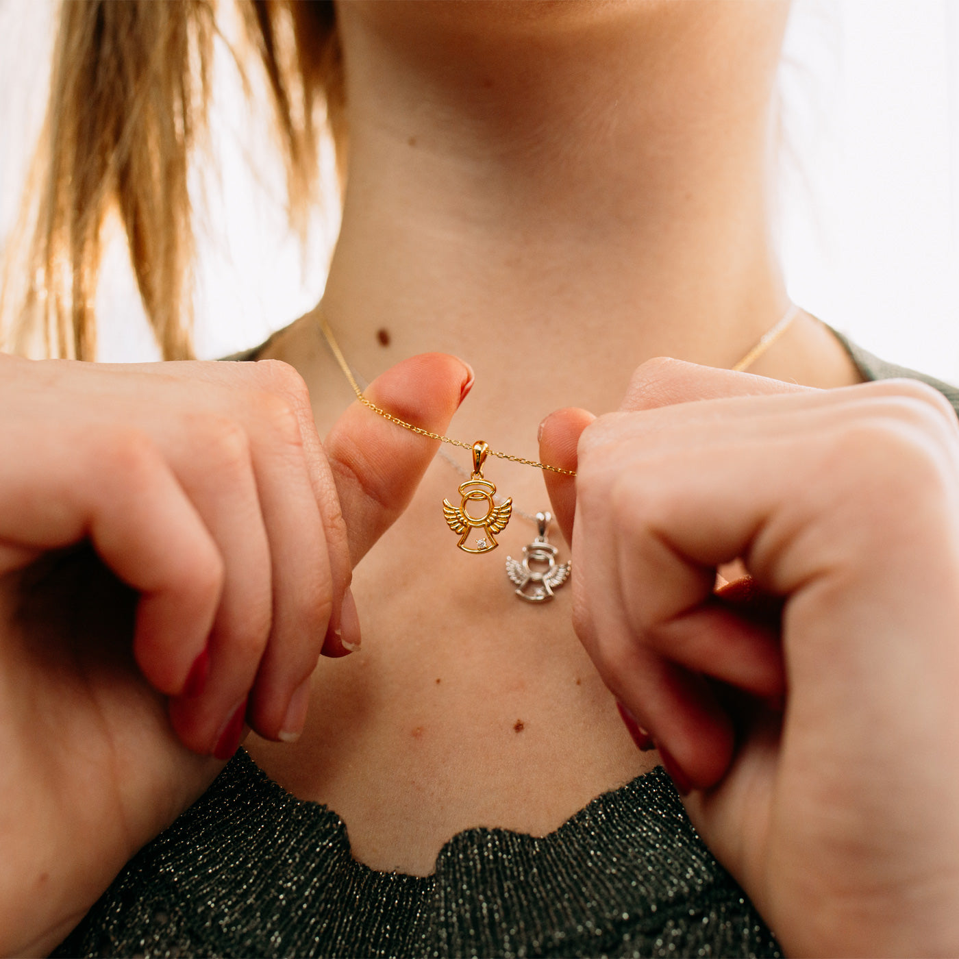 Julie Julsen KIDS Kette mit Anhänger ANGEL Silber vergoldet mit 1 weißen Zirkonia