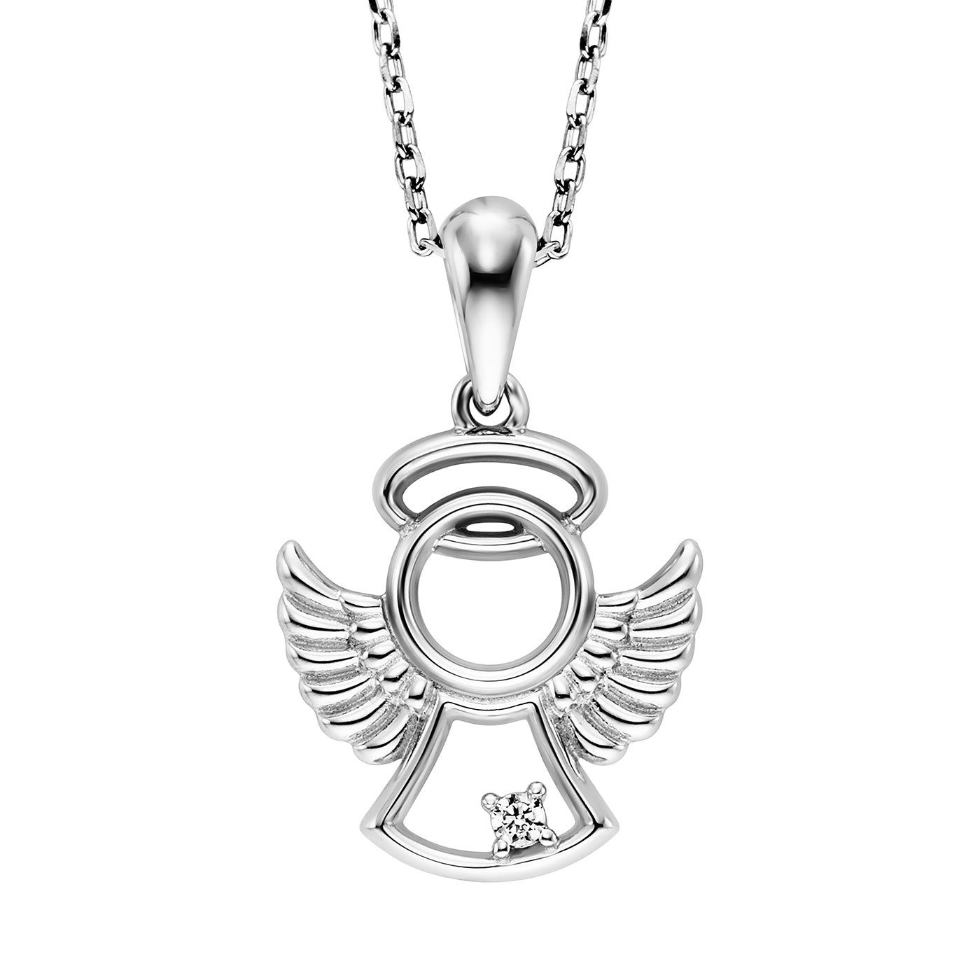 Julie Julsen KIDS Kette mit Anhänger ANGEL Silber rhodiniert mit 1 weißen Zirkonia