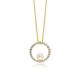 Julie Julsen Kette mit Anhänger PEARL vergoldet mit 32 Zirkonia und 1 Süßwasserperlen