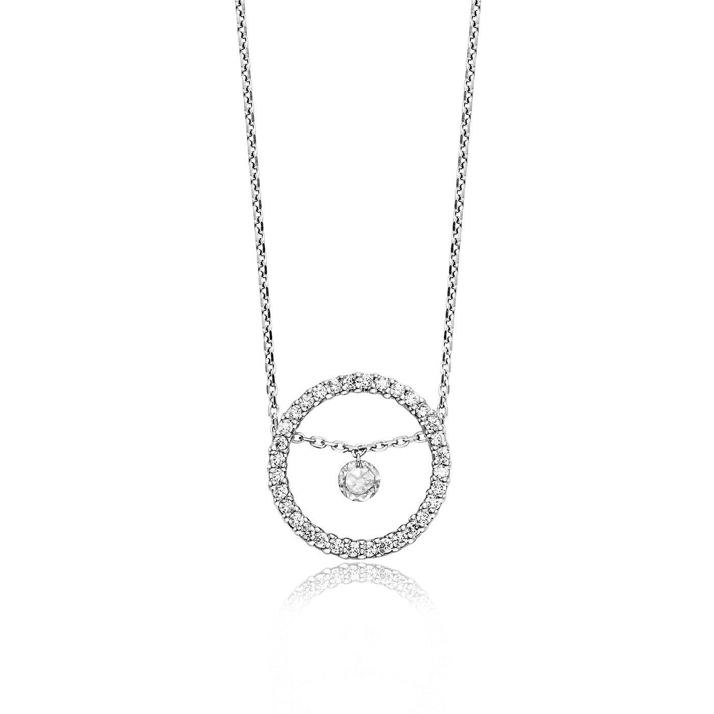 Julie Julsen Kette mit Anhänger MOVING STONE silber mit 32 Zirkonia und 1 weißen Topas