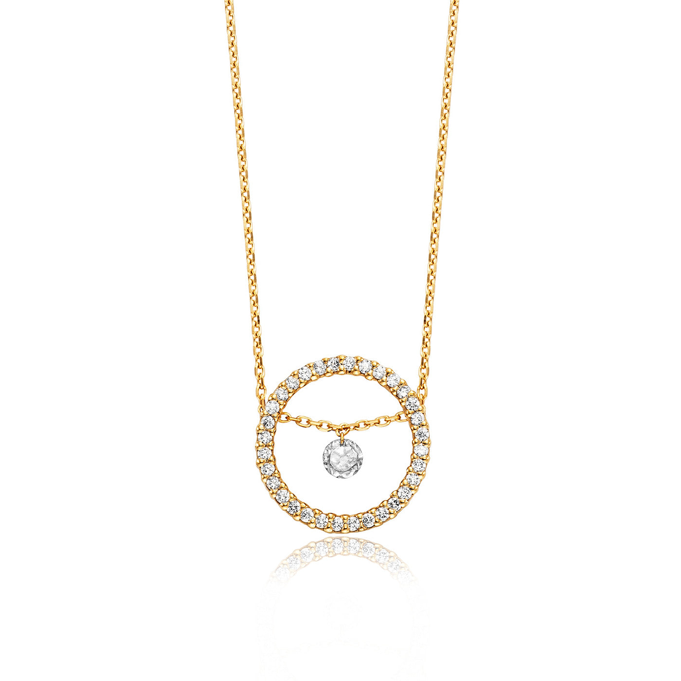 Julie Julsen Kette mit Anhänger MOVING STONE vergoldet mit 32 Zirkonia und 1 weißen Topas