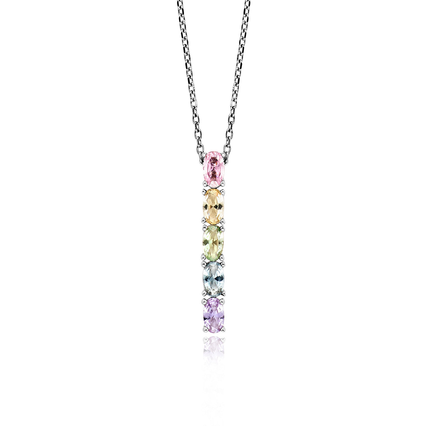 Julie Julsen Kette mit Anhänger CRYSTAL LINE Silber rhodiniert mit 5 bunten Zirkonia