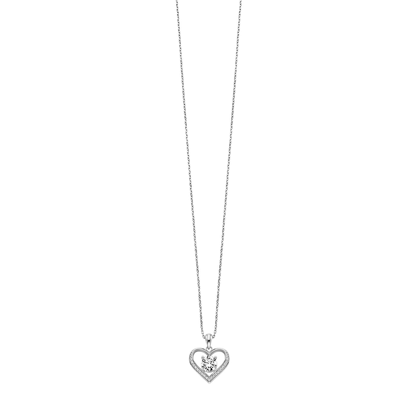 Julie Julsen Kette mit Anhänger HEART Silber rhodiniert mit 20 weißen Zirkonia
