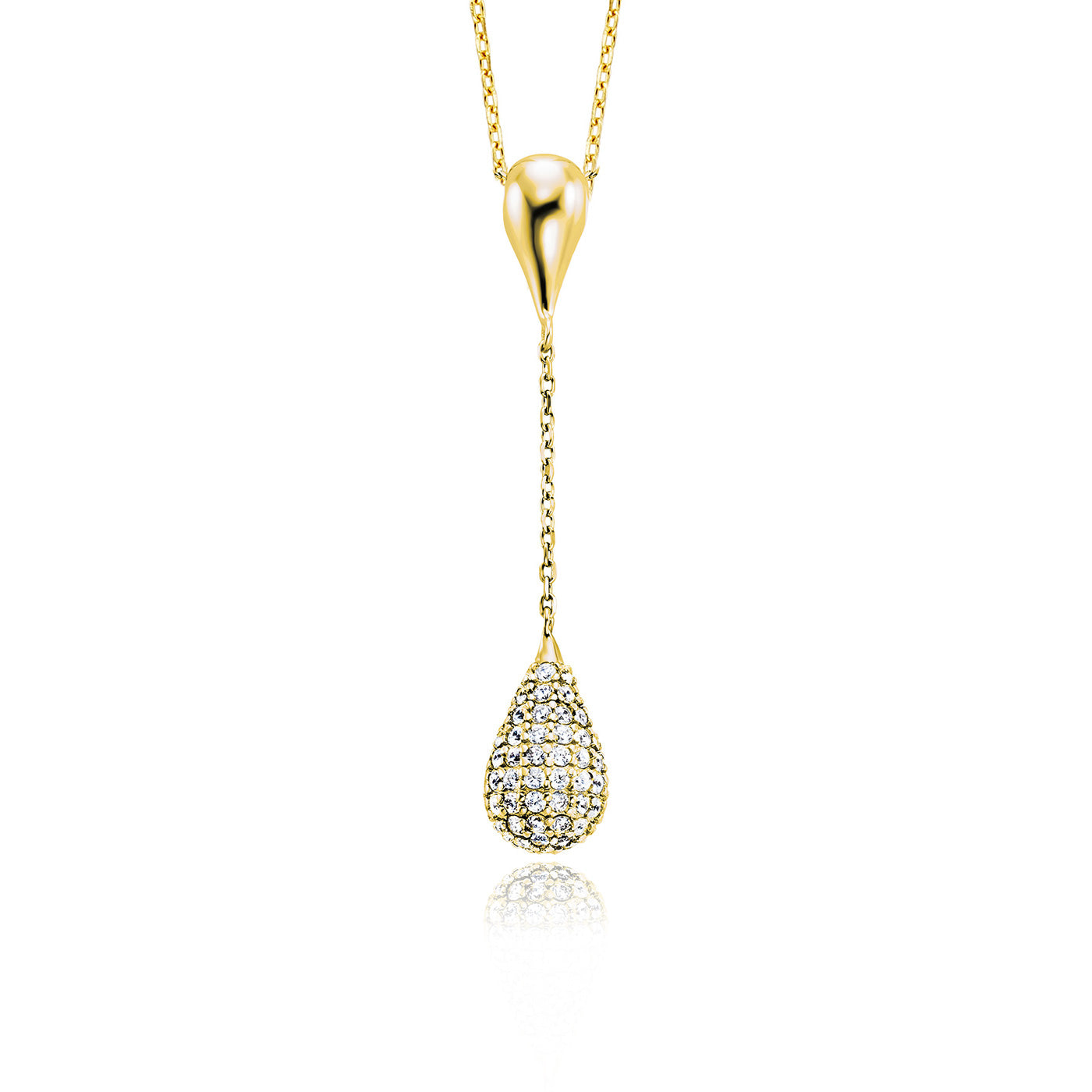 Julie Julsen Kette mit Anhänger HANGING CRYSTAL DROP Silber vergoldet mit 95 weißen Zirkonia