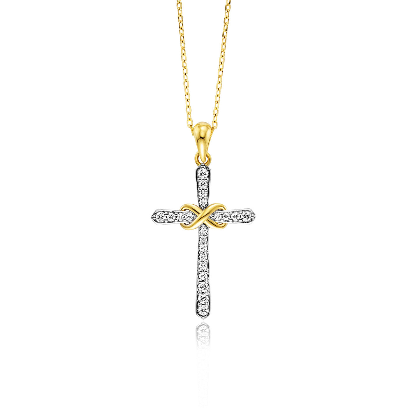 Julie Julsen Kette mit Anhänger INFINITY-CROSS Silber vergoldet mit 6 weißen Zirkonia