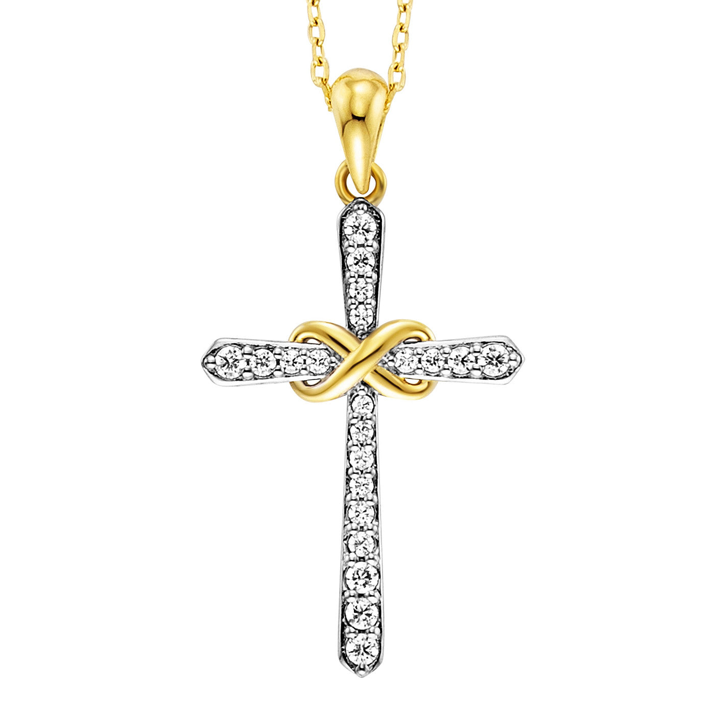 Julie Julsen Kette mit Anhänger INFINITY-CROSS Silber vergoldet mit 6 weißen Zirkonia