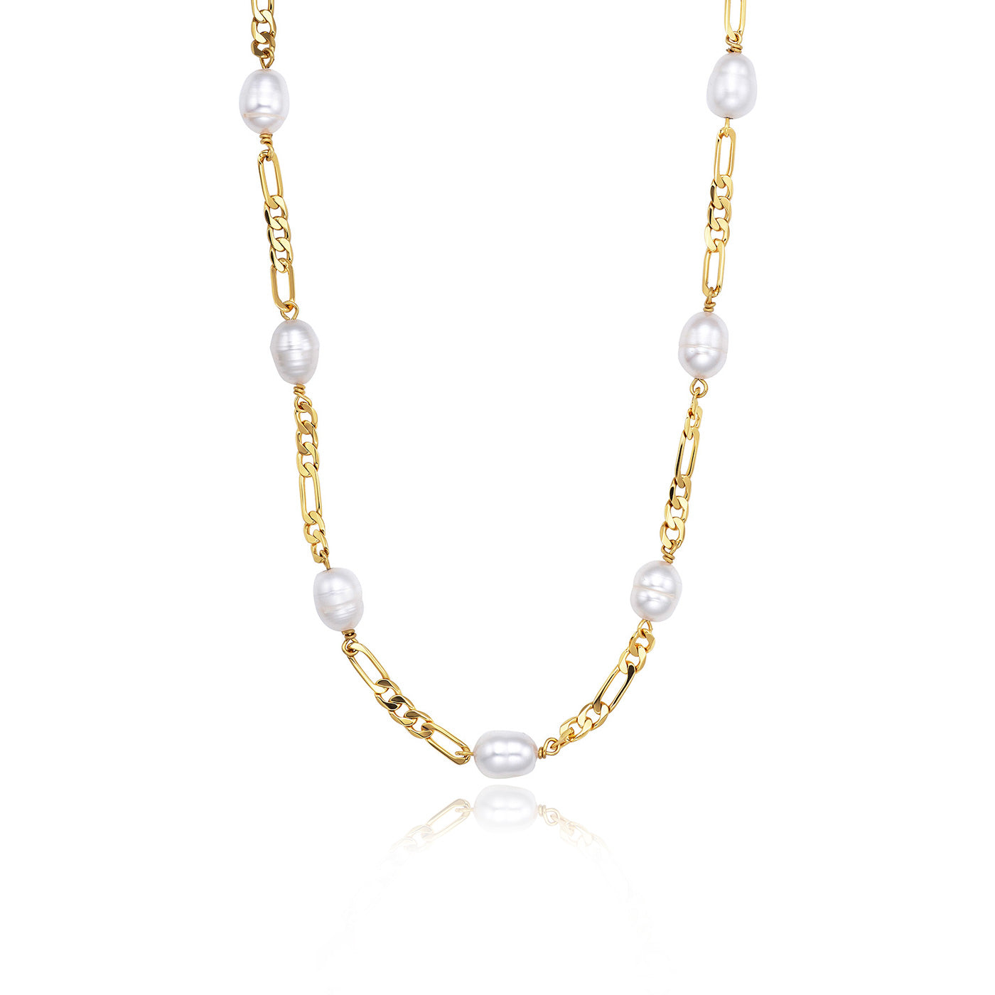 Julie Julsen Figarokette PEARLS Silber vergoldet mit 9 weißen Süßwasserperlen