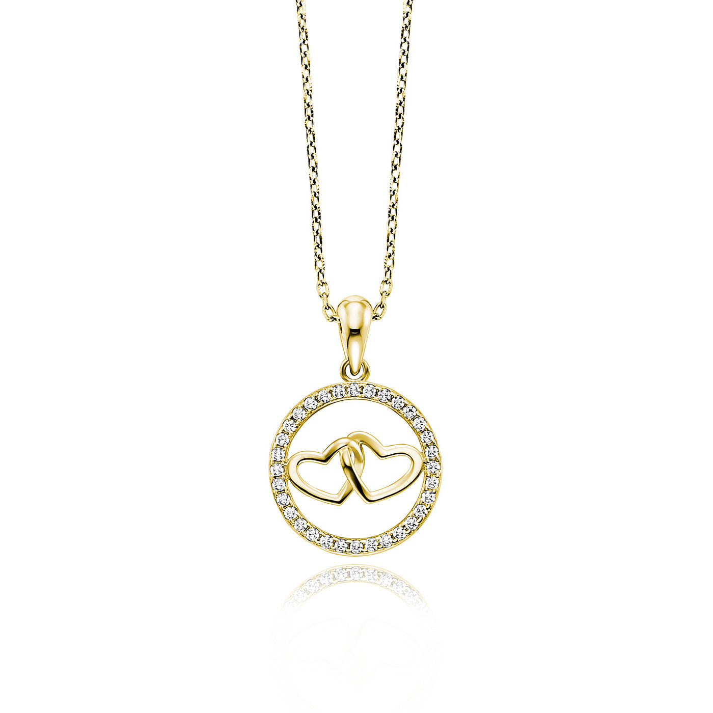 Julie Julsen Kette mit Anhänger 2-HEARTS Silber vergoldet mit 32 weißen Zirkonia