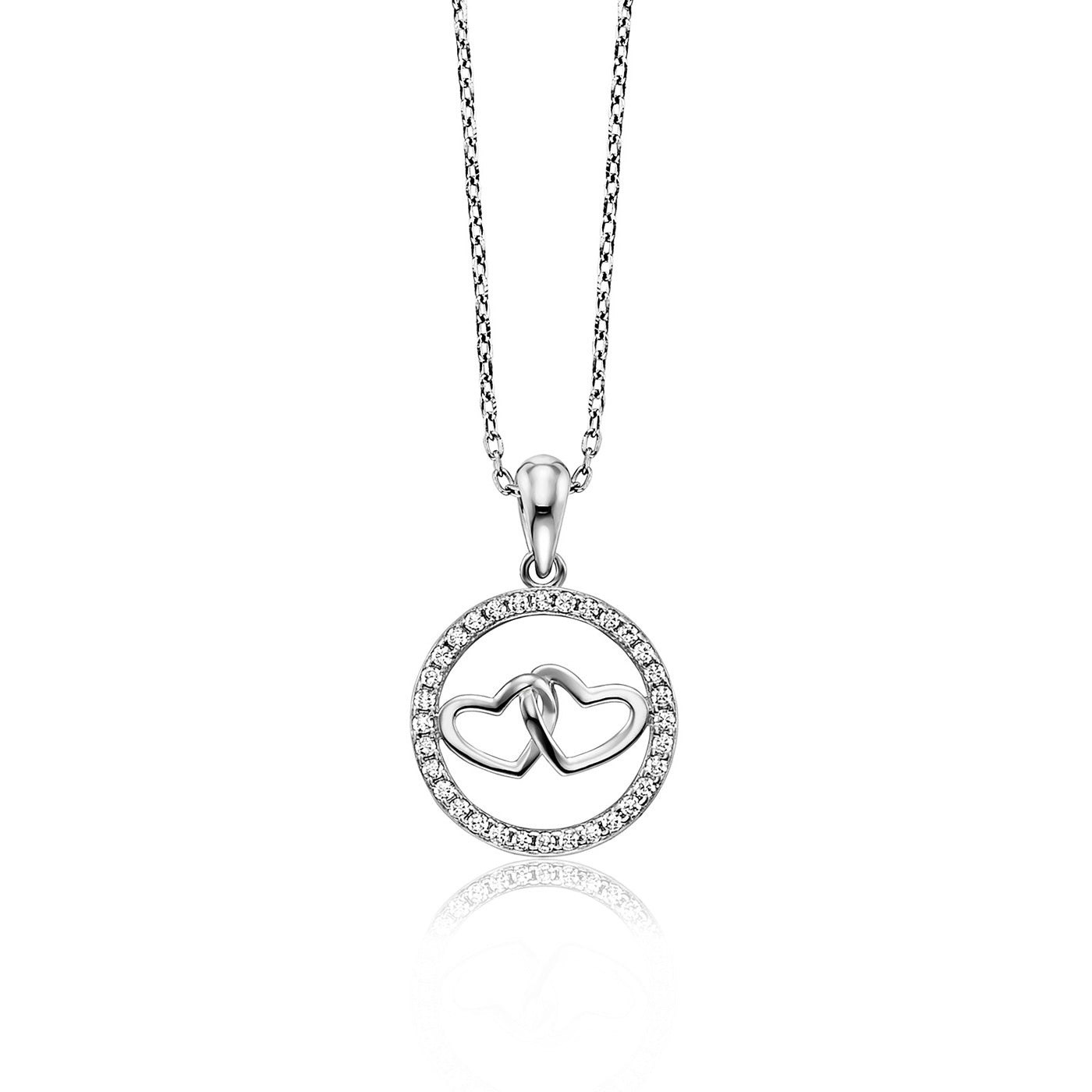 Julie Julsen Kette mit Anhänger 2-HEARTS Silber rhodiniert mit 32 weißen Zirkonia