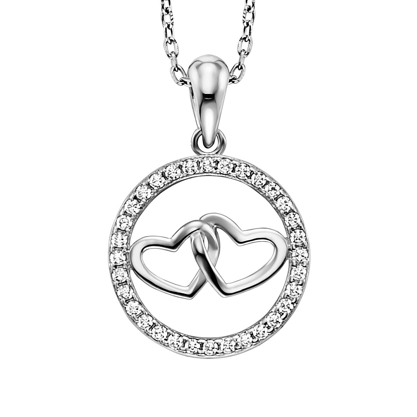 Julie Julsen Kette mit Anhänger 2-HEARTS Silber rhodiniert mit 32 weißen Zirkonia