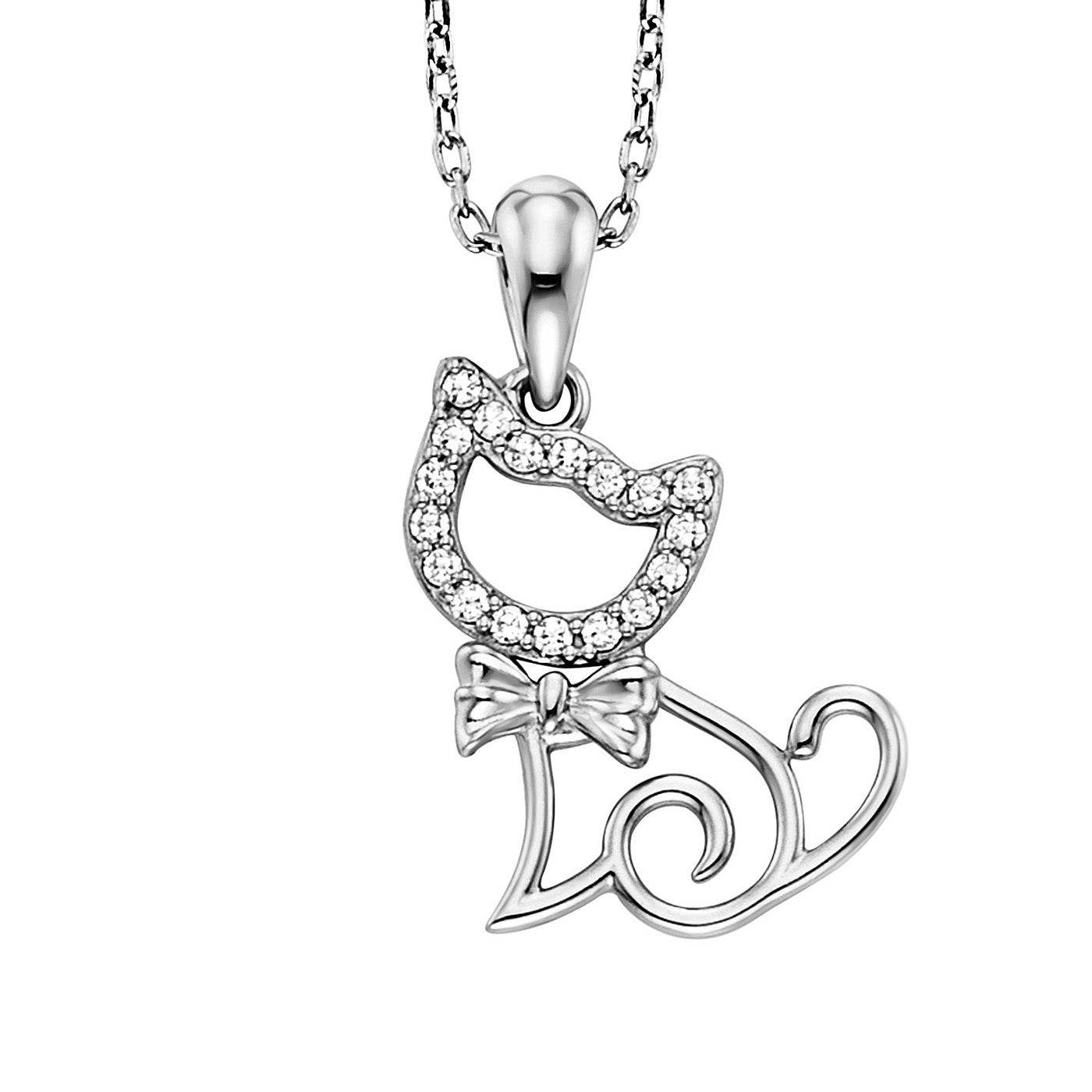 Julie Julsen Kette mit Anhänger CAT Silber rhodiniert mit 18 weißen Zirkonia