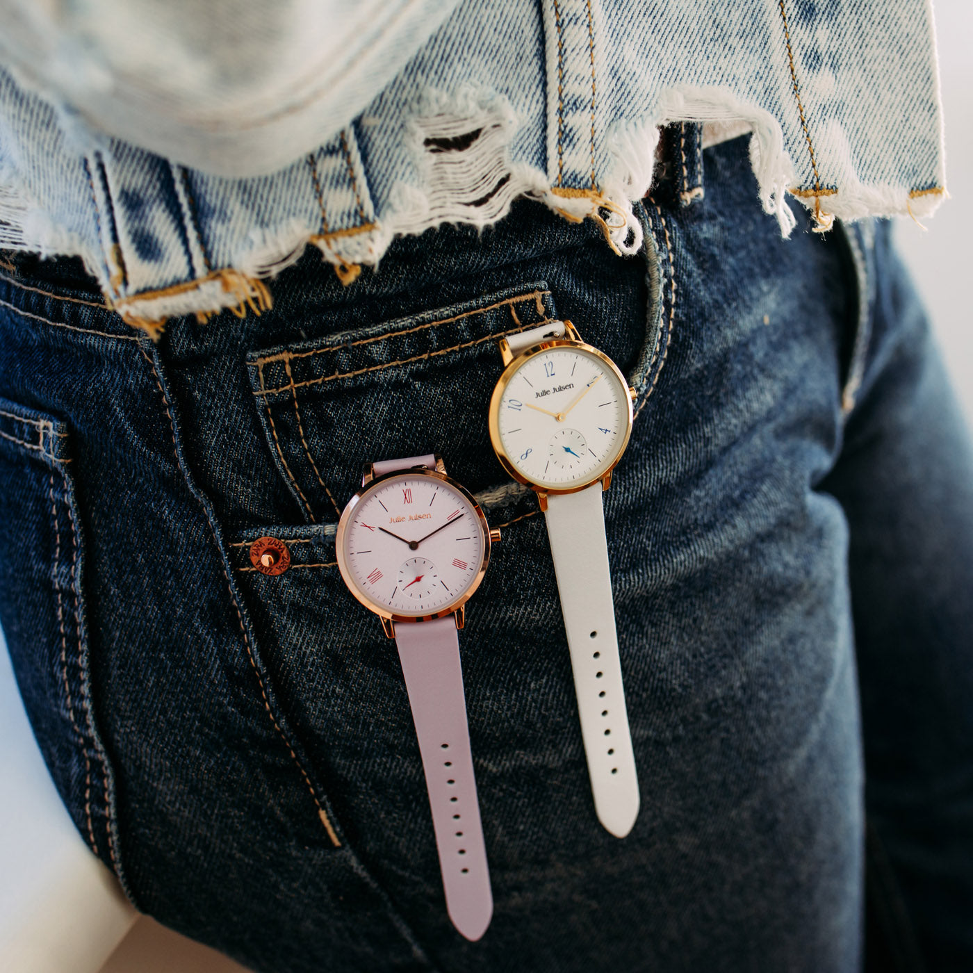 Julie Julsen Damenarmbanduhr LITTLE SECOND rosé vergoldet mit lila Lederband 3 atm