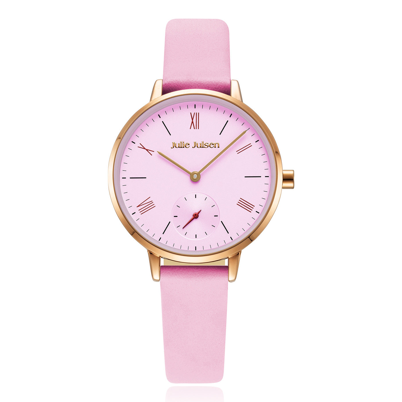 Julie Julsen Damenarmbanduhr LITTLE SECOND rosé vergoldet mit rosa Lederband 3 atm