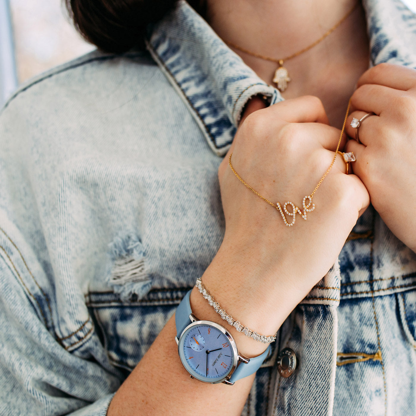 Julie Julsen Damenarmbanduhr LITTLE SECOND silber mit hellbauem Lederband 3 atm