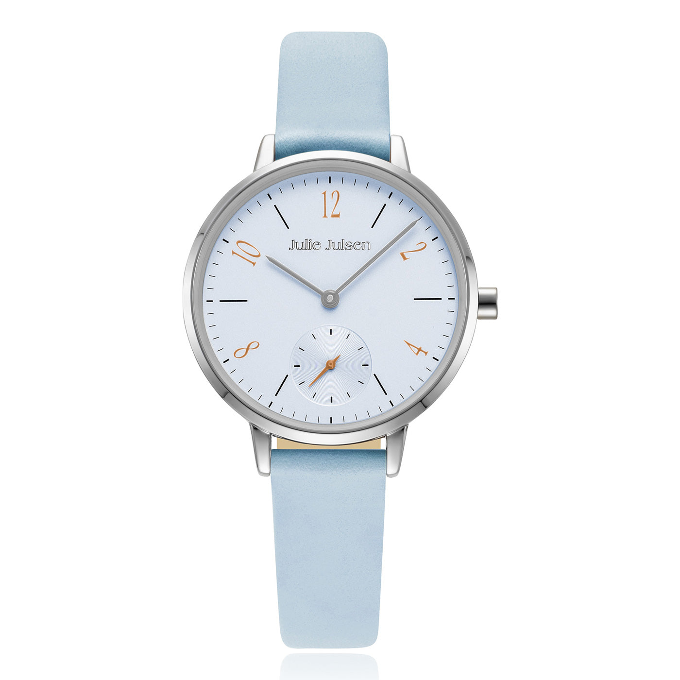 Julie Julsen Damenarmbanduhr LITTLE SECOND silber mit hellbauem Lederband 3 atm