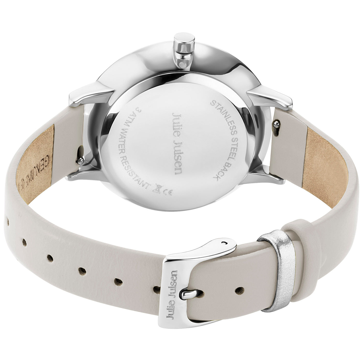 Julie Julsen Damenarmbanduhr LITTLE SECOND silber mit hellgrauem Lederband 3 atm