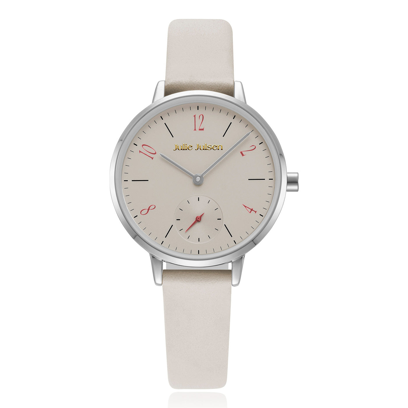 Julie Julsen Damenarmbanduhr LITTLE SECOND silber mit hellgrauem Lederband 3 atm