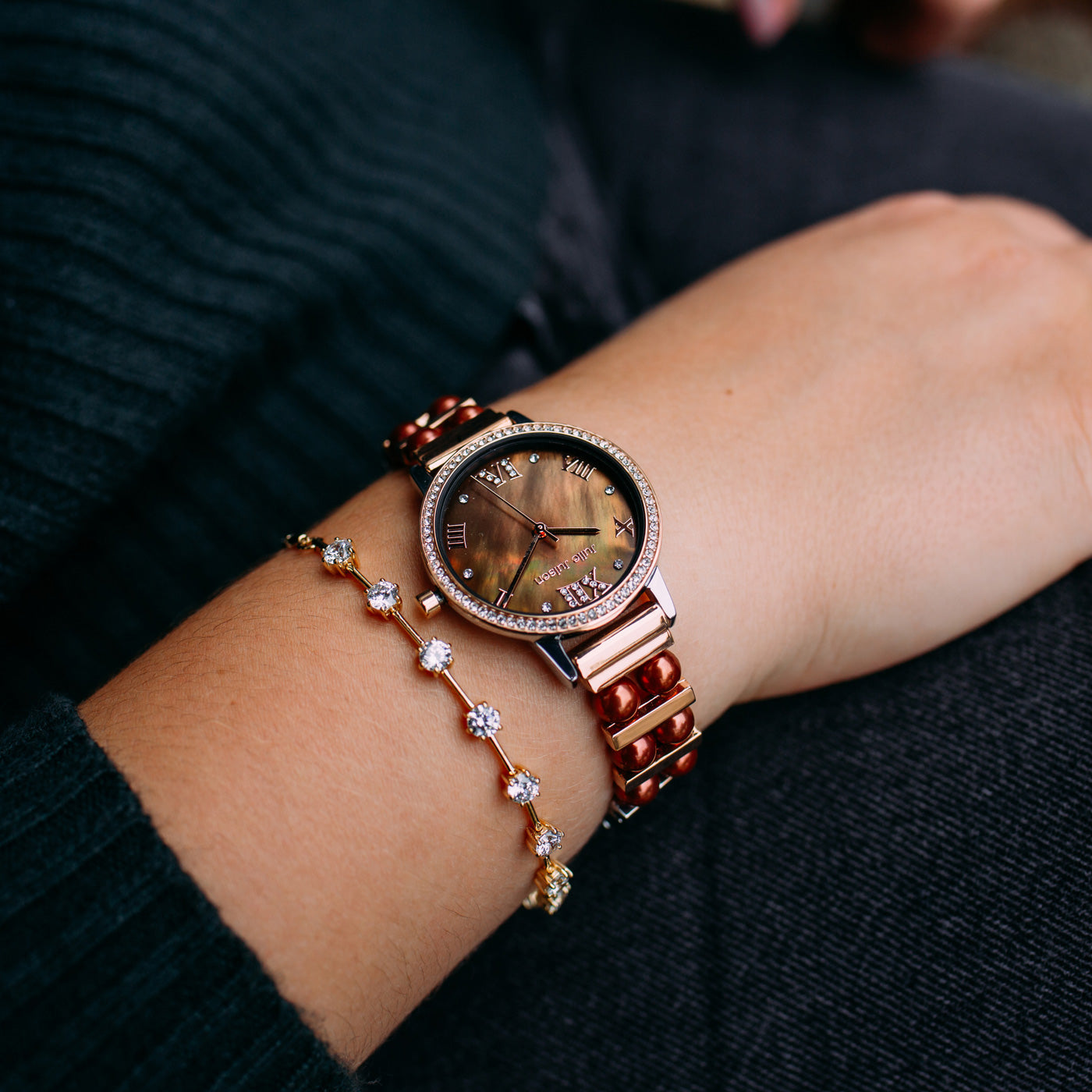 Julie Julsen Damenuhr Set BROWN PEARL