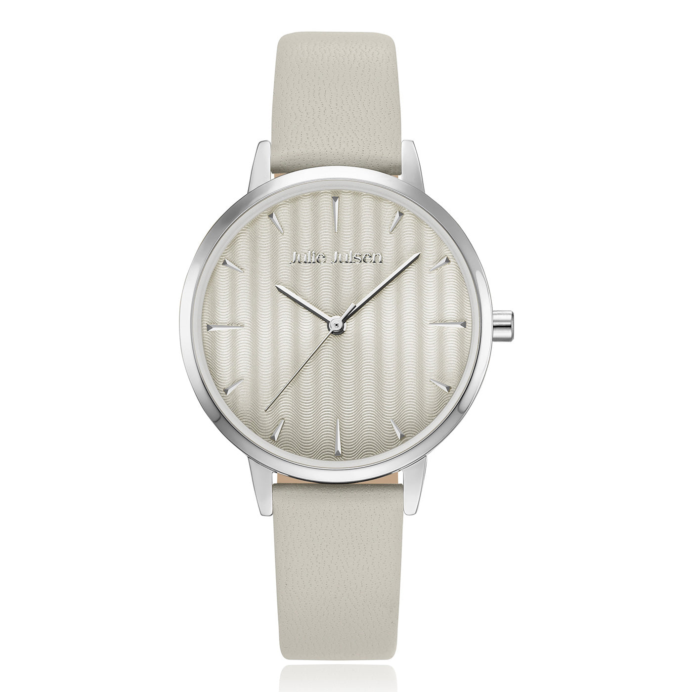 Julie Julsen Damenuhr PASTELL silber mit hellgrauem Lederband 3 ATM
