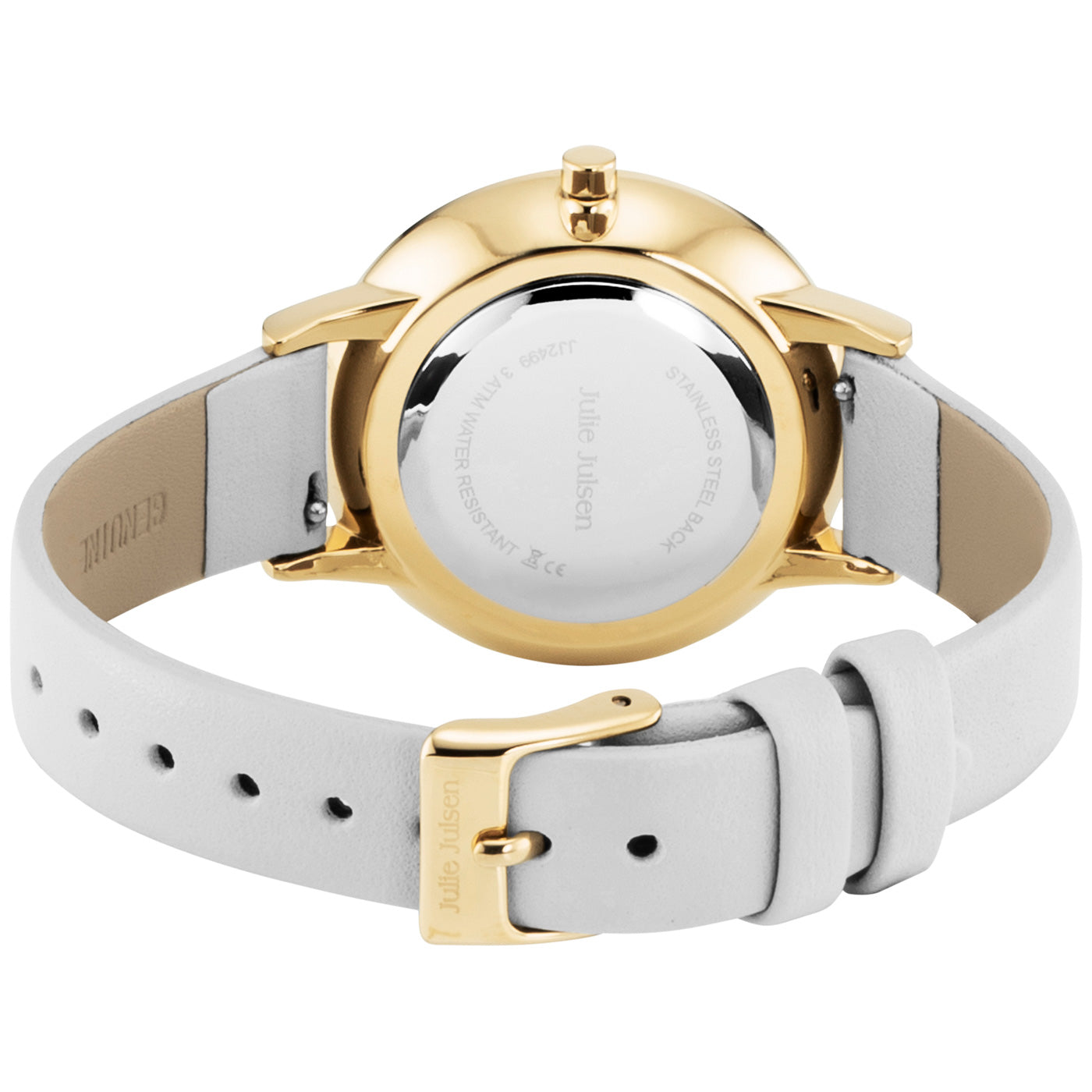 Julie Julsen Damenuhr SHINY II vergoldet mit grauem Lederband und 72 Zirkonia 3 atm