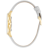 Julie Julsen Damenuhr SHINY II vergoldet mit grauem Lederband und 72 Zirkonia 3 atm