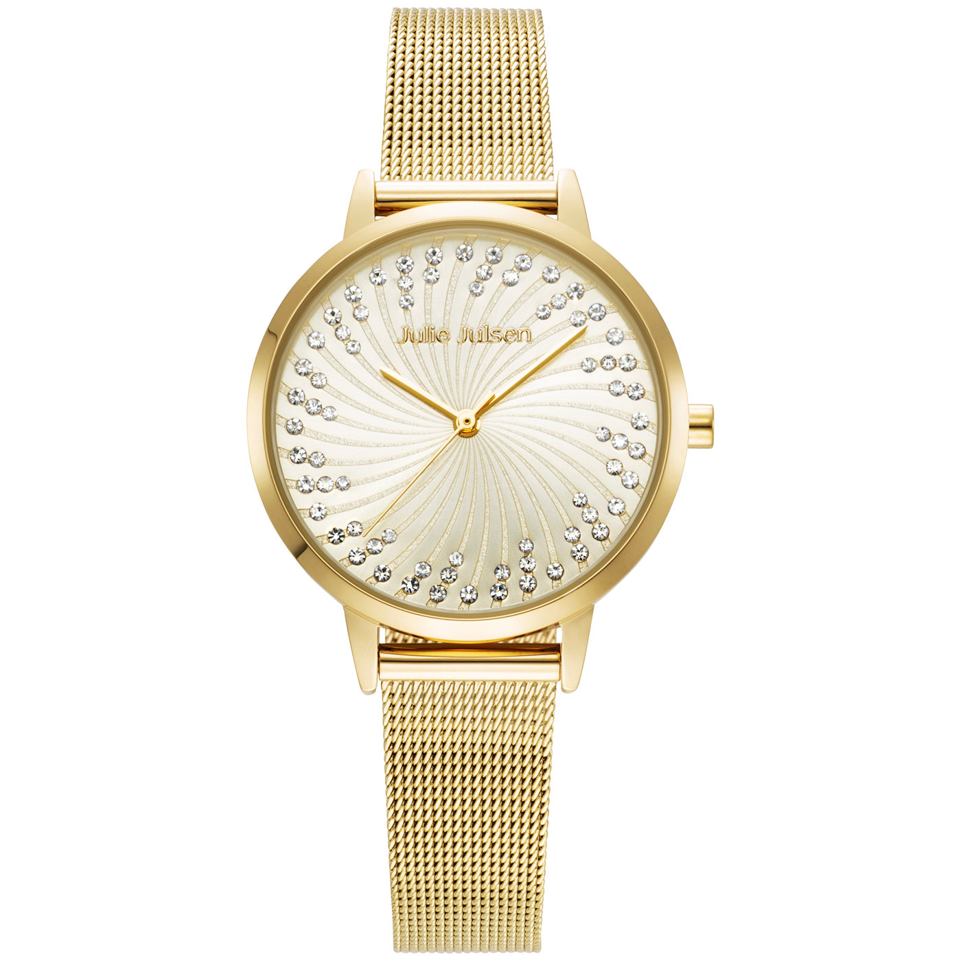 Julie Julsen Damenuhr SHINY II vergoldet / champagne mit Meshband und 72 weißen Zirkonia 3 atm