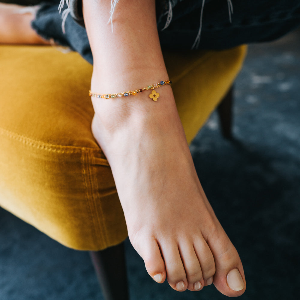 Julie Julsen, Anklet aus Stahl, FLOWER-COLOUR BEADS, gold