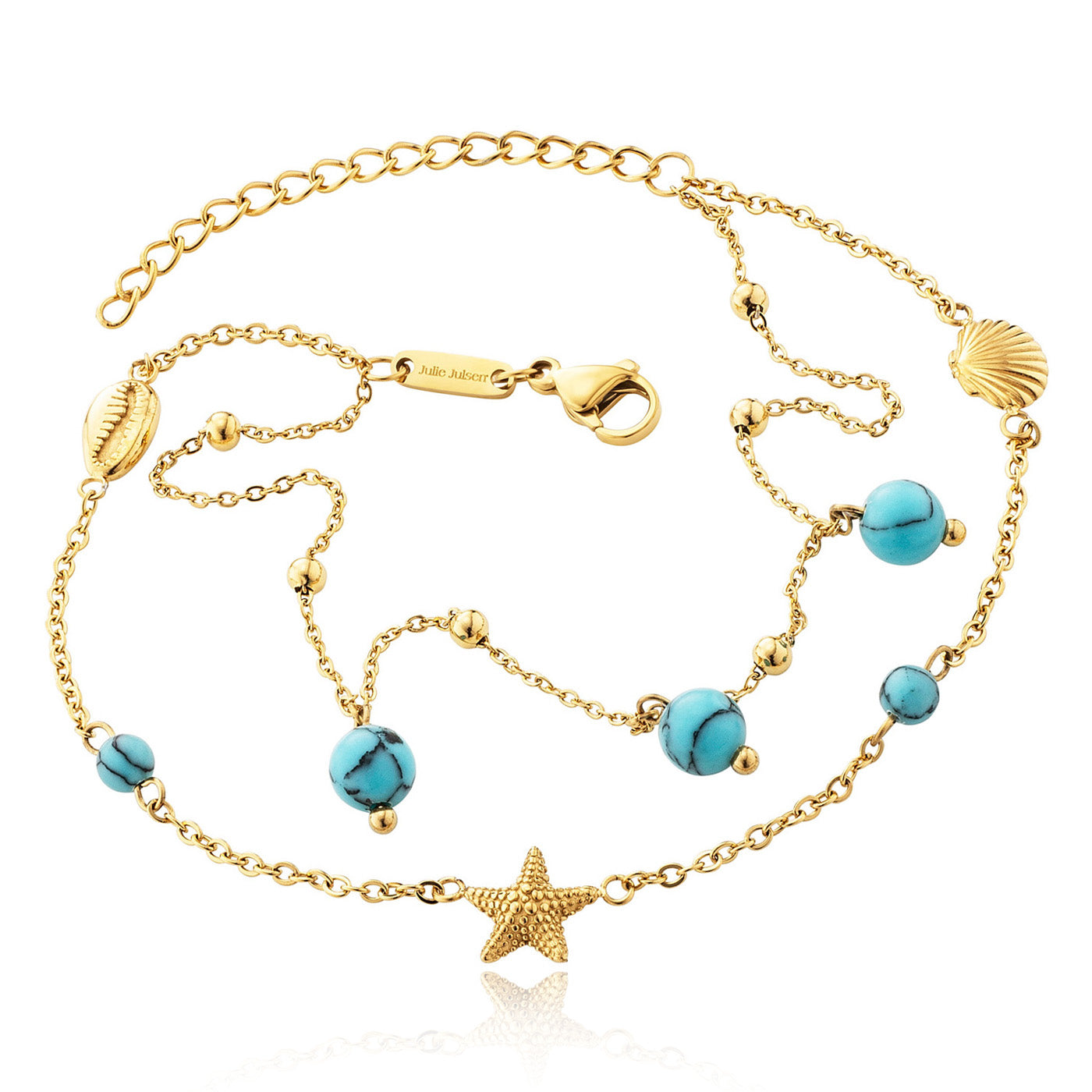 Julie Julsen, Anklet aus Stahl, SHELL-STARFISH-TURQUOISE, gold